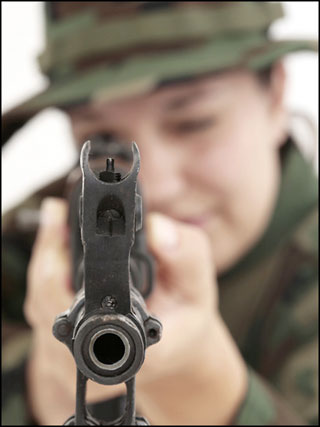 Iron sights being used